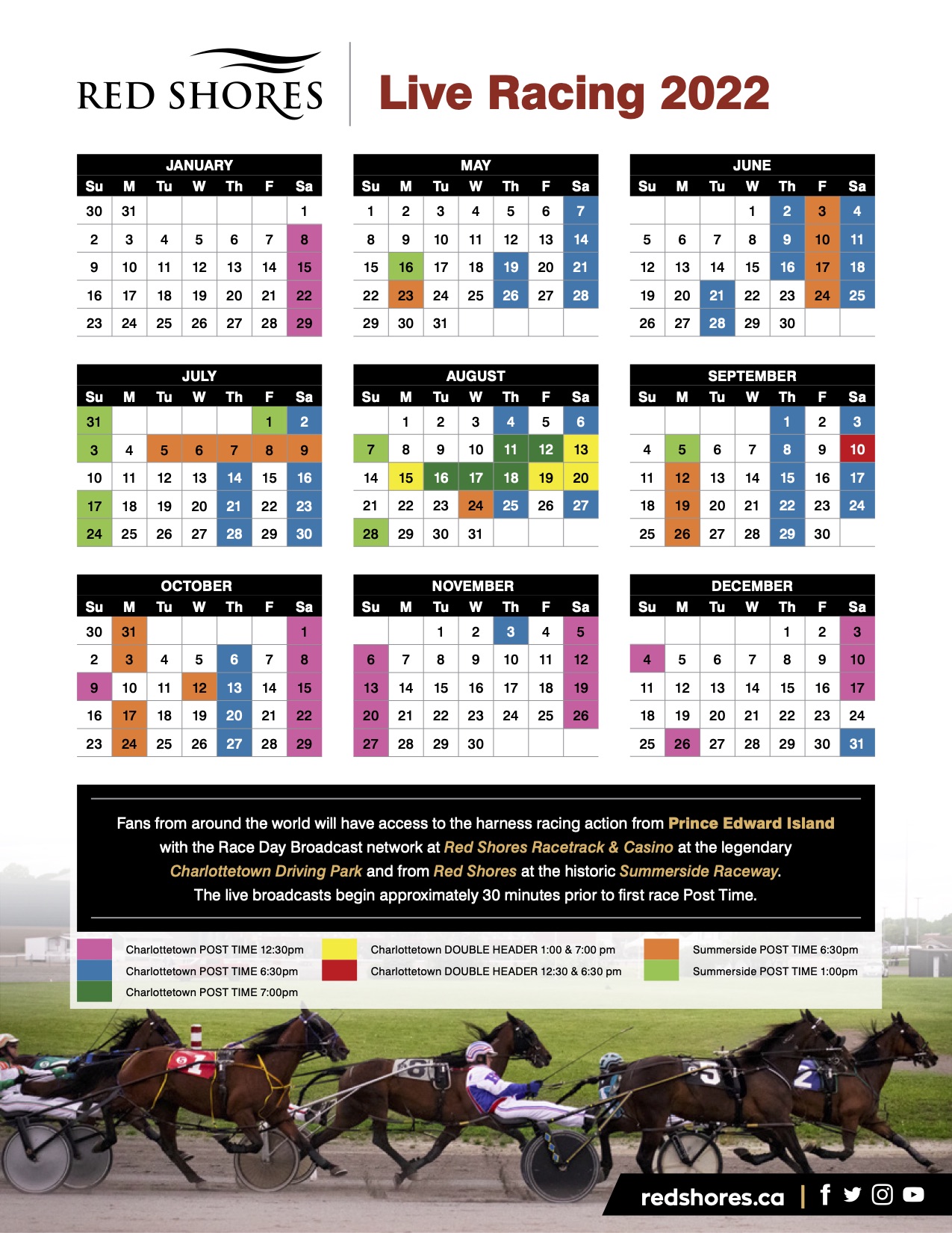 Monthly Racing Calendar for Red Shores 2022 Harness Racing PEI